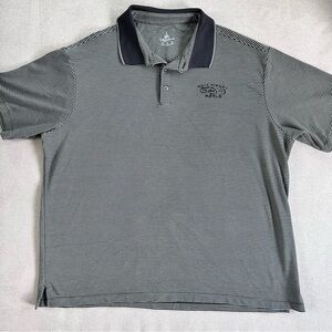Disney Parks Mens Polo Shirt. XL. Olive green and black stripes.